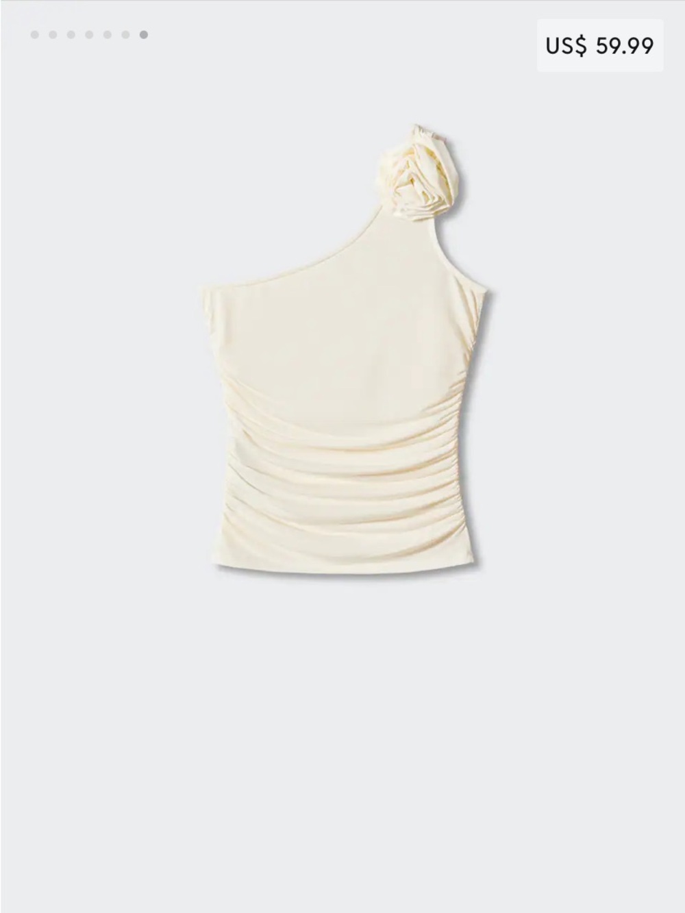 Mango One-Shoulder Cream Tank with Rosette Detail